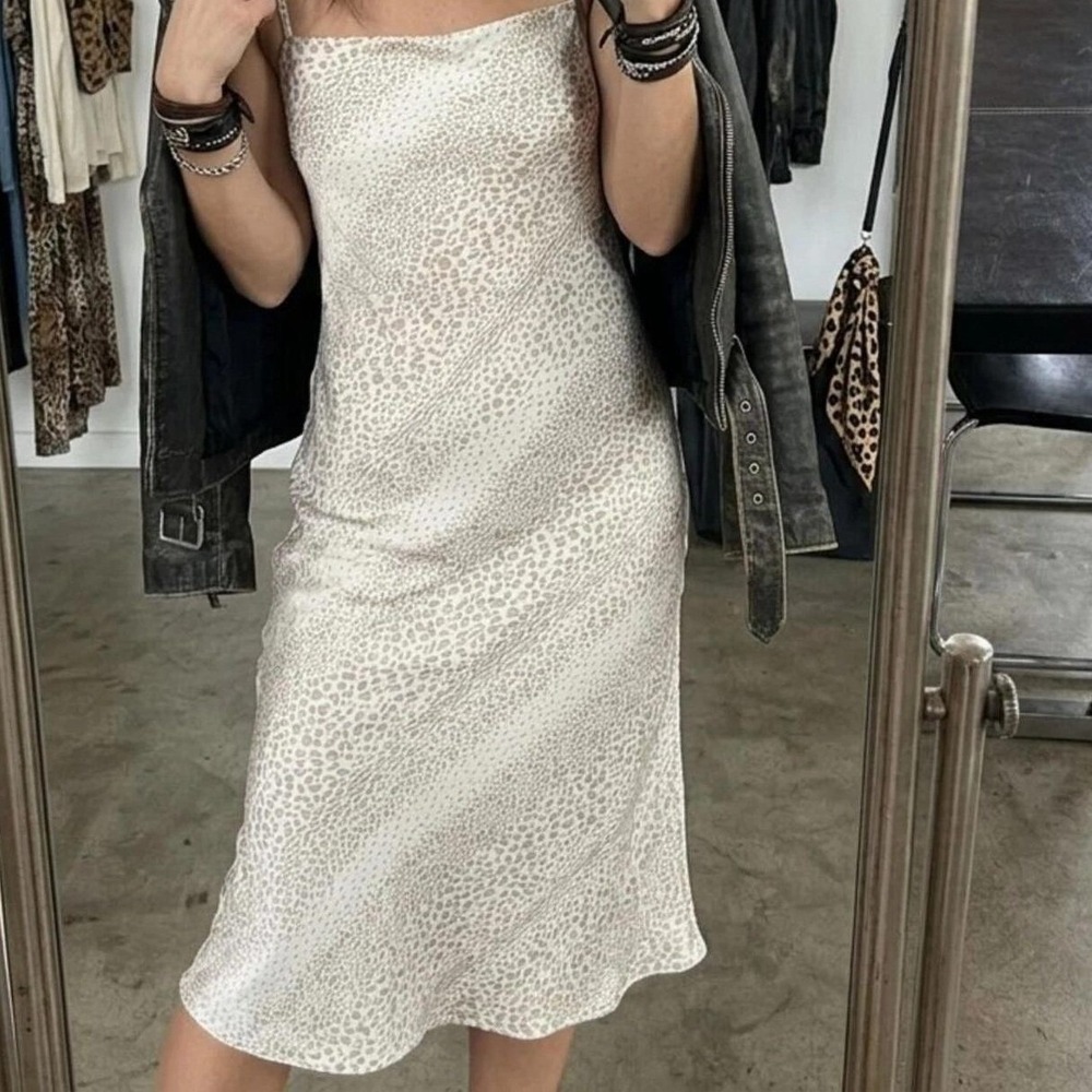 Vintage y2k‎ White Silk Leopard slip boho fairy dress Medium